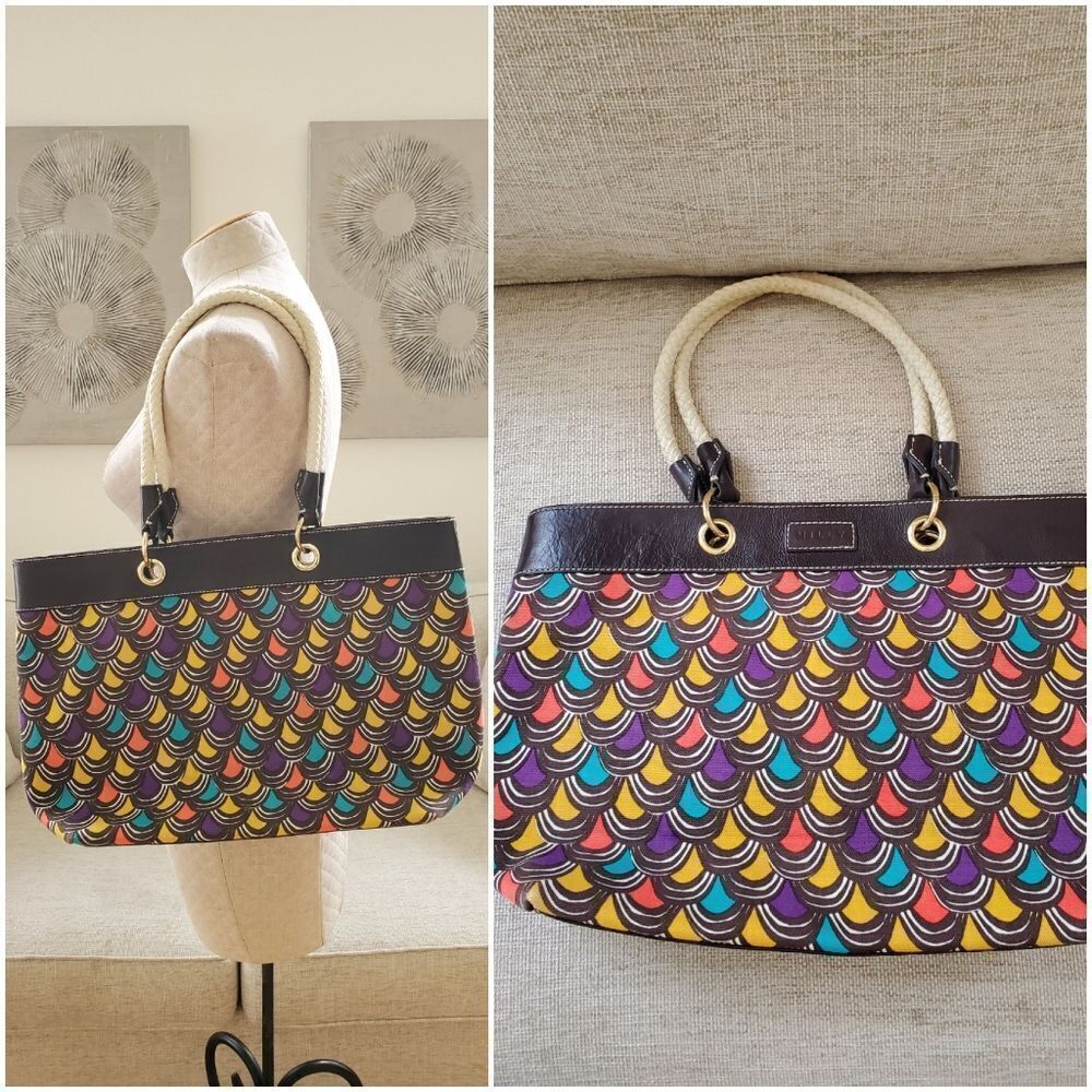 Milly Canvas Large Tote With Patent Leather Accent